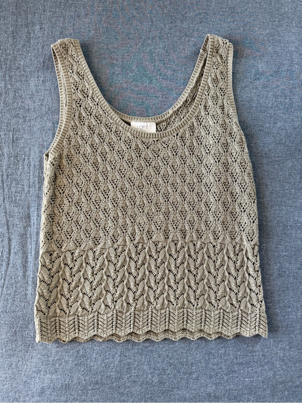 LOFT Beige Open-Knit Scoop Neck Tank